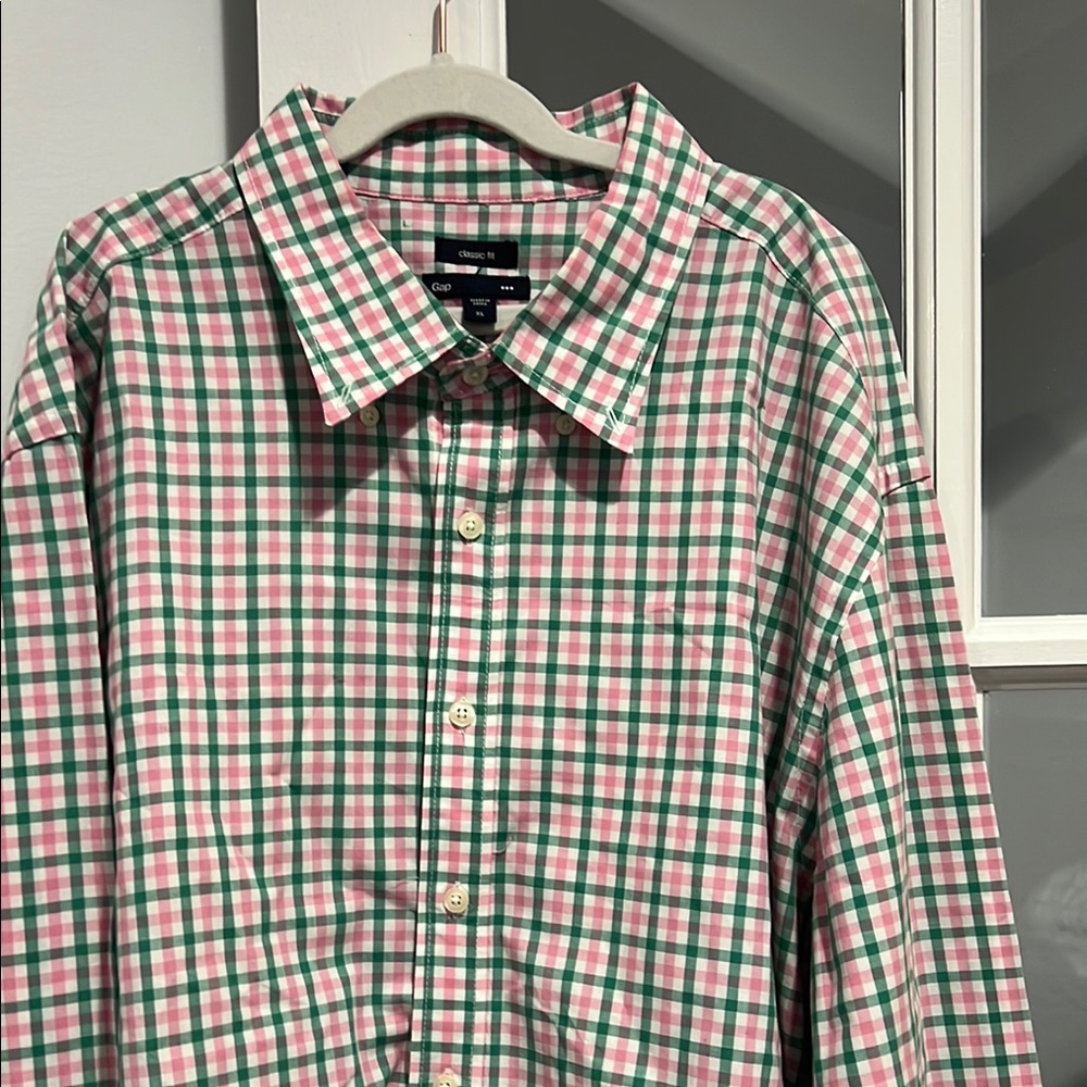 Gap Men's Checkered Shirt - Green and Pink